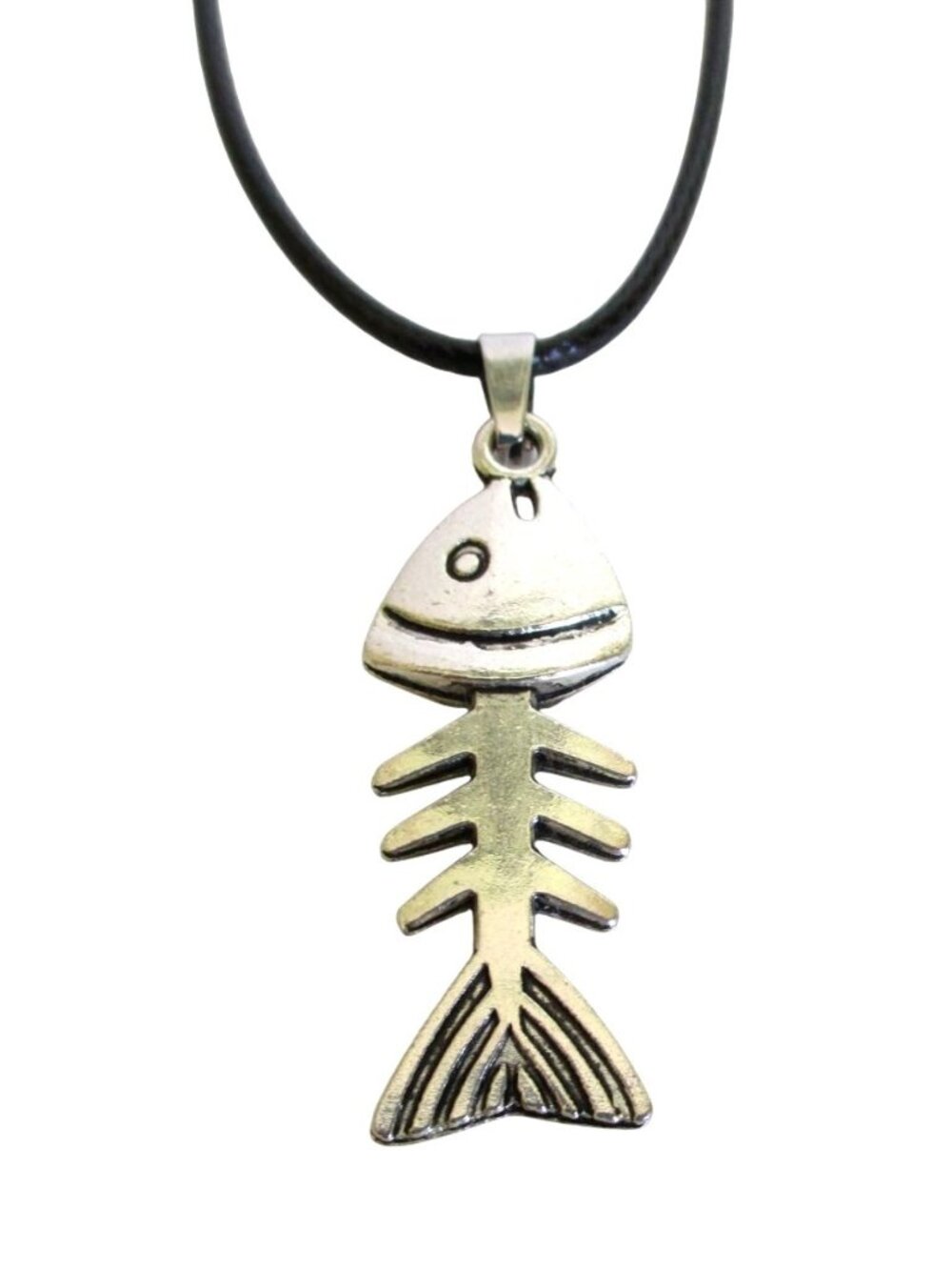 New Bonefish Pendant Necklace on 18" to 20" Black Cord Unisex Jewelry Gift